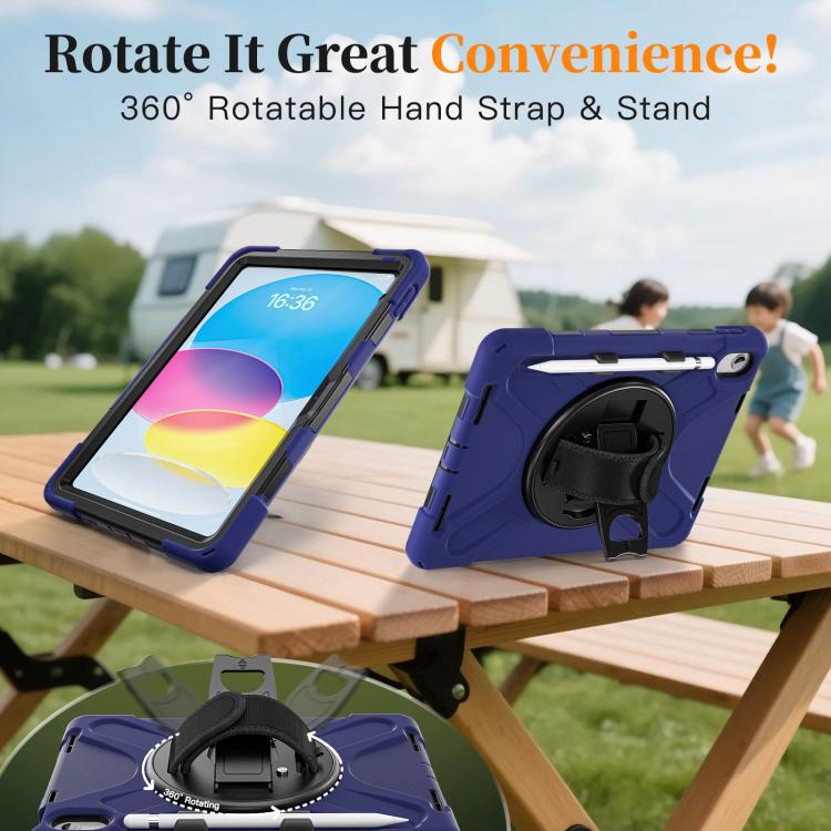 For iPad 2025 / 2022 Rotatable Holder Silicone Hybrid PC Tablet Case with Shoulder Strap & Pen Slot