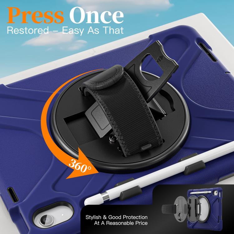 For iPad 2025 / 2022 Rotatable Holder Silicone Hybrid PC Tablet Case with Shoulder Strap & Pen Slot