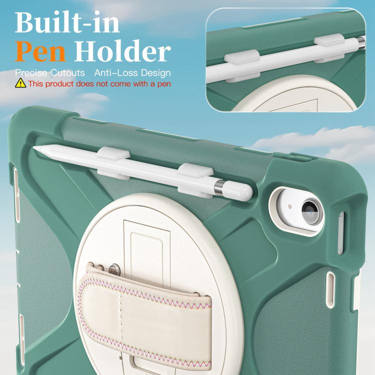 For iPad 2025 / 2022 Rotatable Holder Silicone Hybrid PC Tablet Case with Shoulder Strap & Pen Slot
