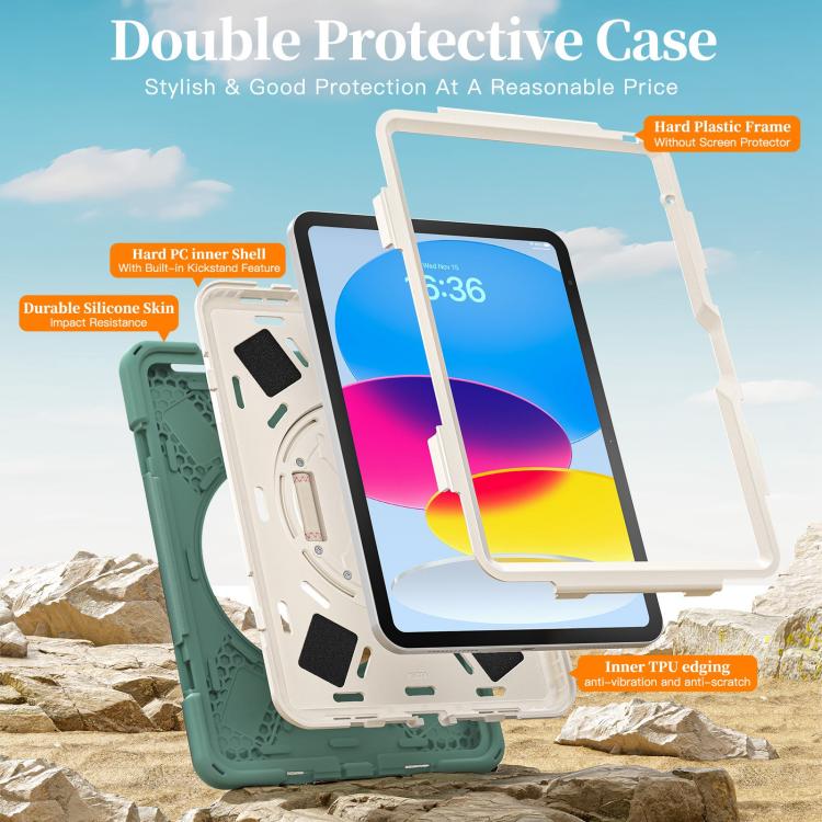 For iPad 2025 / 2022 Rotatable Holder Silicone Hybrid PC Tablet Case with Shoulder Strap & Pen Slot
