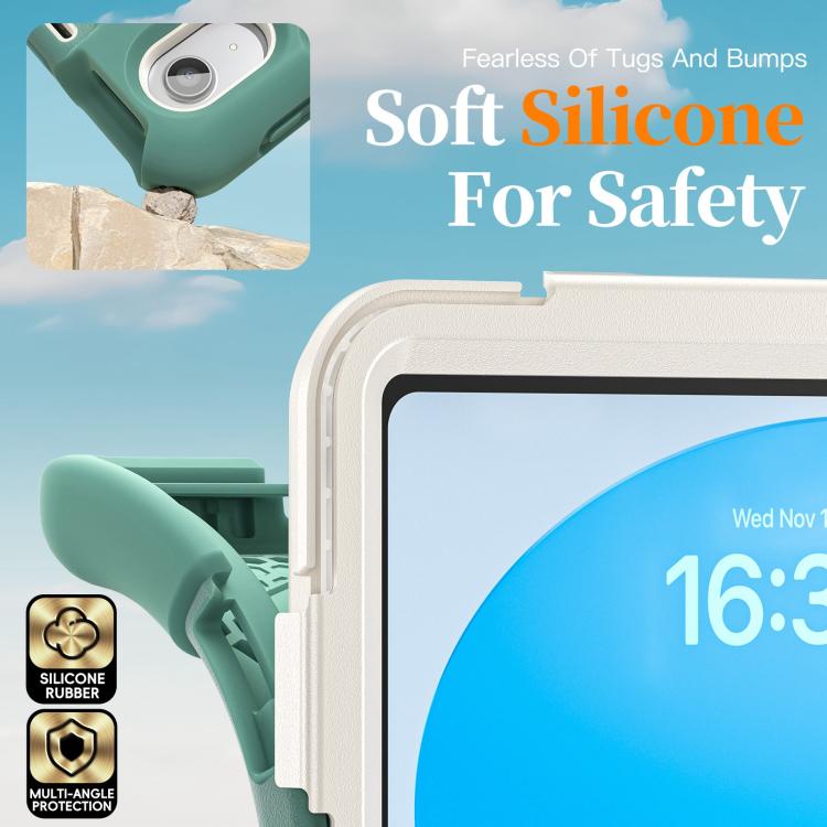 For iPad 2025 / 2022 Rotatable Holder Silicone Hybrid PC Tablet Case with Shoulder Strap & Pen Slot