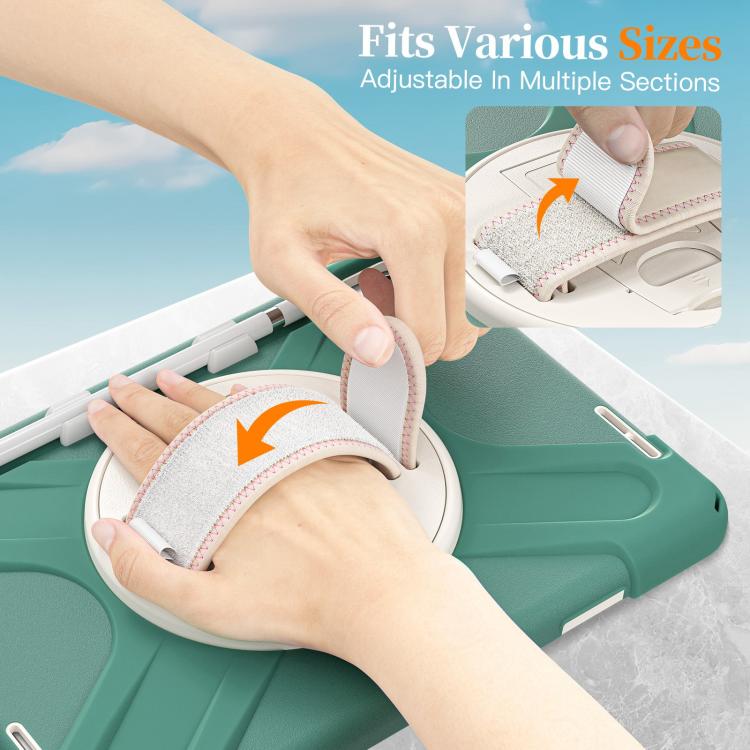 For iPad 2025 / 2022 Rotatable Holder Silicone Hybrid PC Tablet Case with Shoulder Strap & Pen Slot