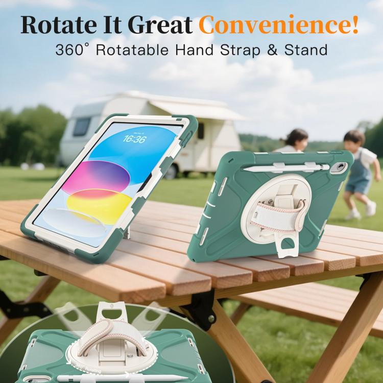 For iPad 2025 / 2022 Rotatable Holder Silicone Hybrid PC Tablet Case with Shoulder Strap & Pen Slot