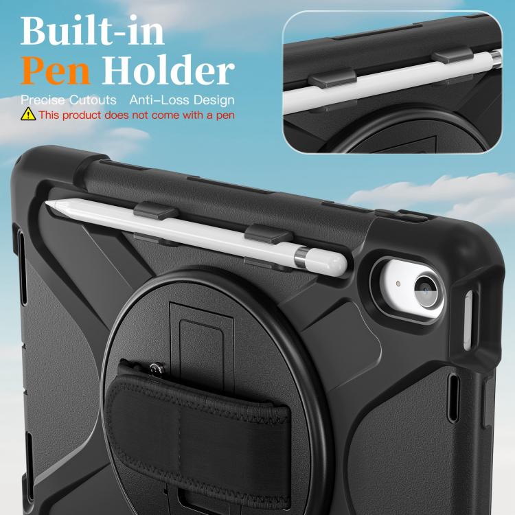 For iPad 2025 / 2022 Rotatable Holder Silicone Hybrid PC Tablet Case with Shoulder Strap & Pen Slot