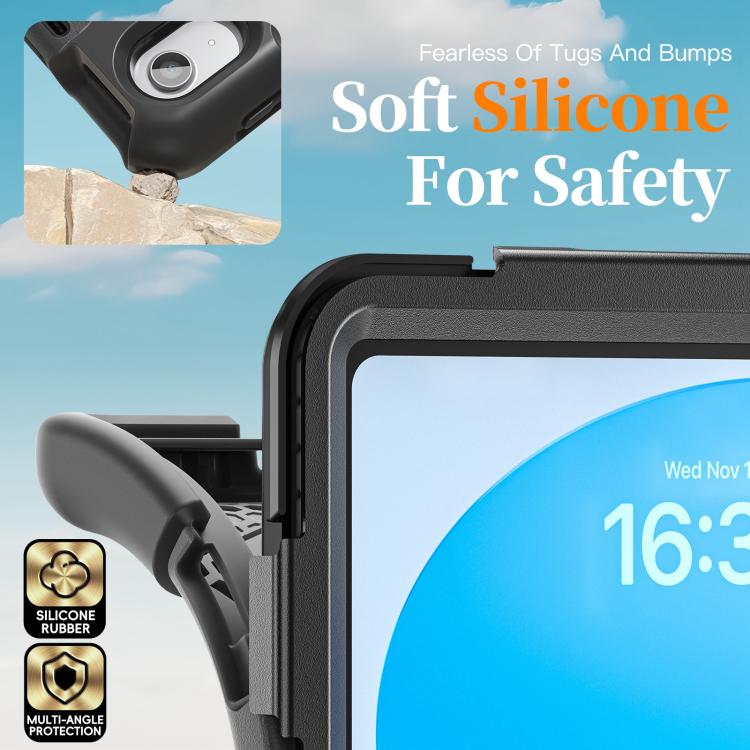 For iPad 2025 / 2022 Rotatable Holder Silicone Hybrid PC Tablet Case with Shoulder Strap & Pen Slot