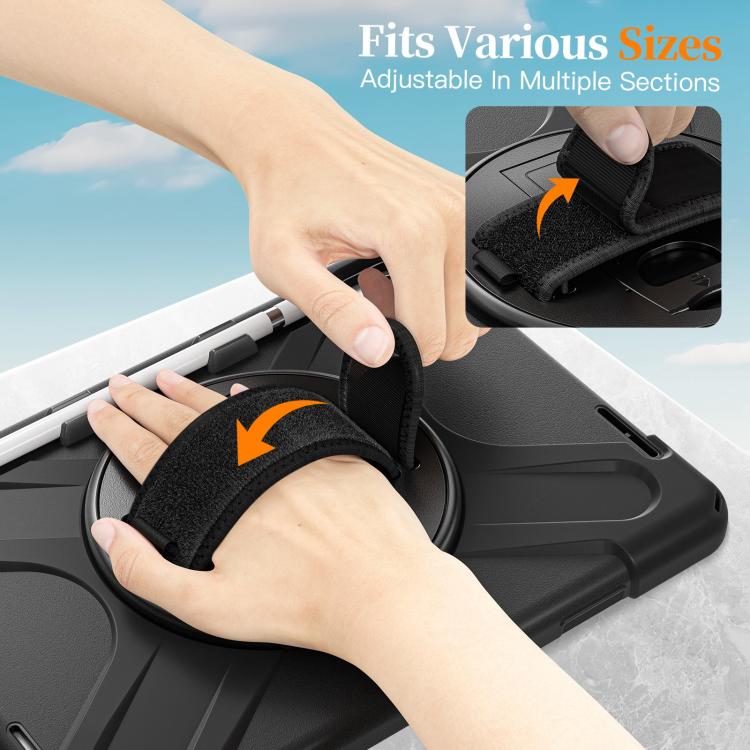 For iPad 2025 / 2022 Rotatable Holder Silicone Hybrid PC Tablet Case with Shoulder Strap & Pen Slot
