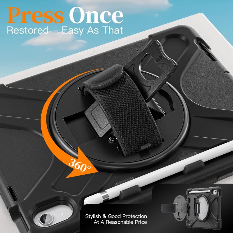 For iPad 2025 / 2022 Rotatable Holder Silicone Hybrid PC Tablet Case with Shoulder Strap & Pen Slot