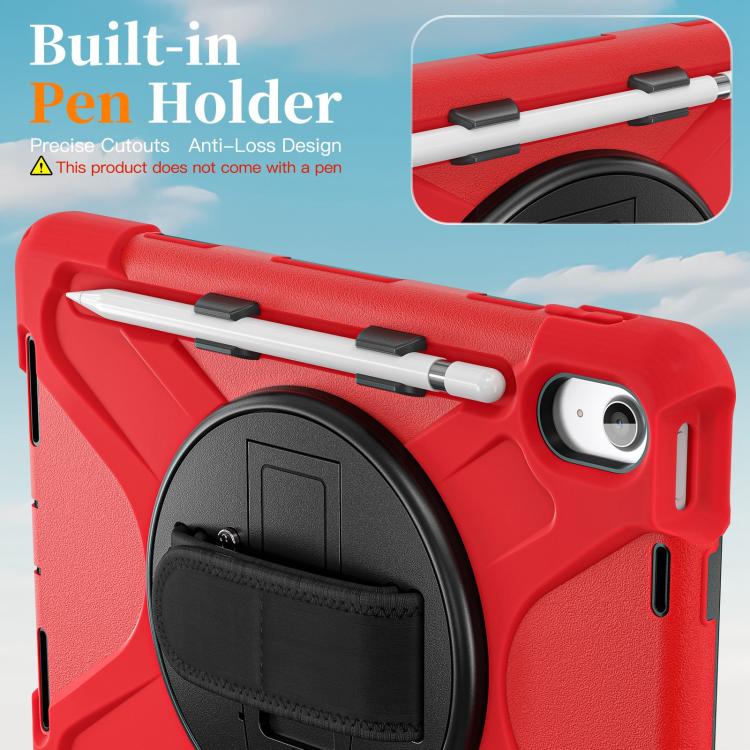 For iPad 2025 / 2022 Rotatable Holder Silicone Hybrid PC Tablet Case with Shoulder Strap & Pen Slot
