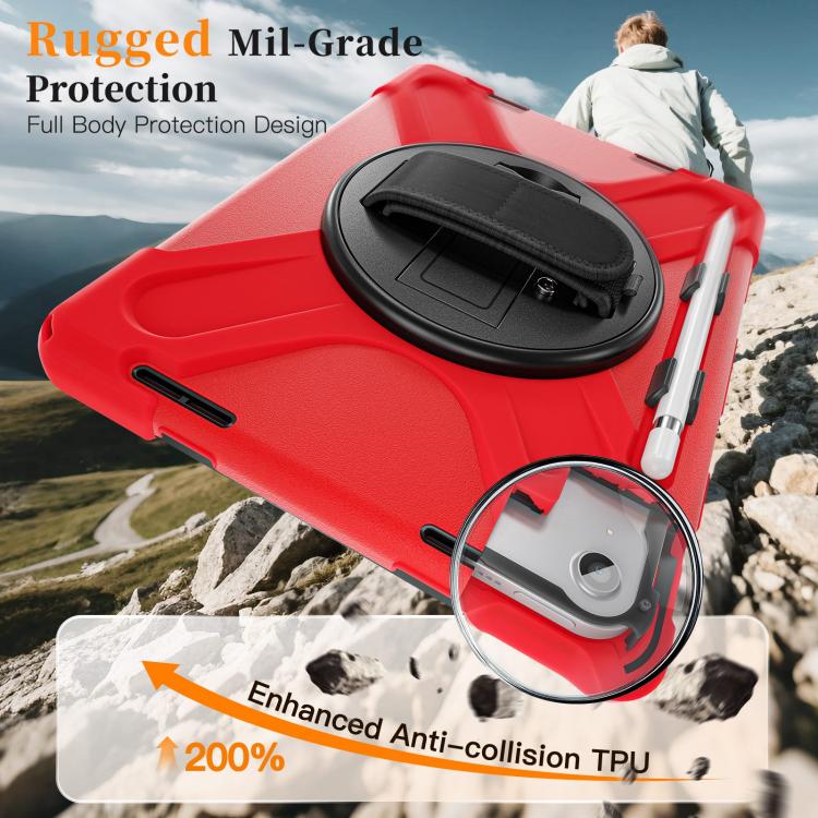 For iPad 2025 / 2022 Rotatable Holder Silicone Hybrid PC Tablet Case with Shoulder Strap & Pen Slot