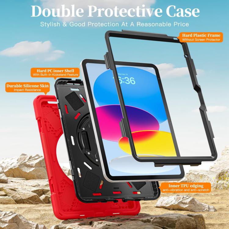 For iPad 2025 / 2022 Rotatable Holder Silicone Hybrid PC Tablet Case with Shoulder Strap & Pen Slot