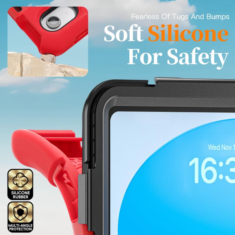 For iPad 2025 / 2022 Rotatable Holder Silicone Hybrid PC Tablet Case with Shoulder Strap & Pen Slot