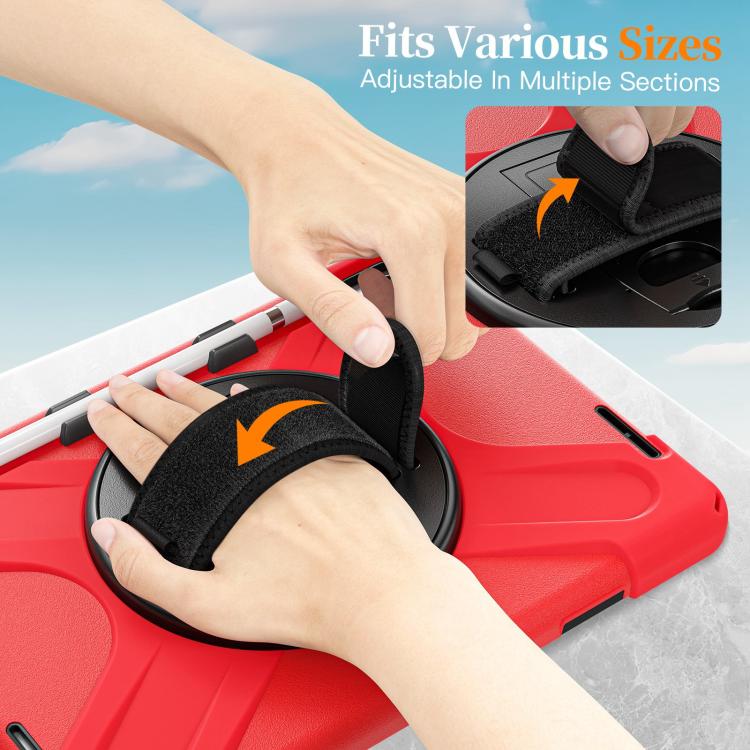 For iPad 2025 / 2022 Rotatable Holder Silicone Hybrid PC Tablet Case with Shoulder Strap & Pen Slot