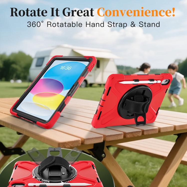 For iPad 2025 / 2022 Rotatable Holder Silicone Hybrid PC Tablet Case with Shoulder Strap & Pen Slot