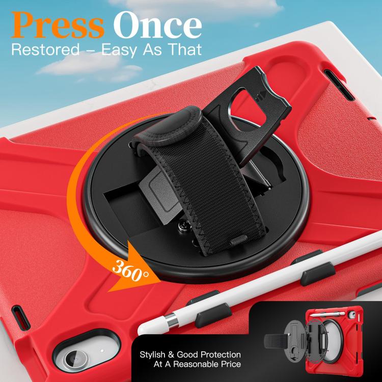 For iPad 2025 / 2022 Rotatable Holder Silicone Hybrid PC Tablet Case with Shoulder Strap & Pen Slot