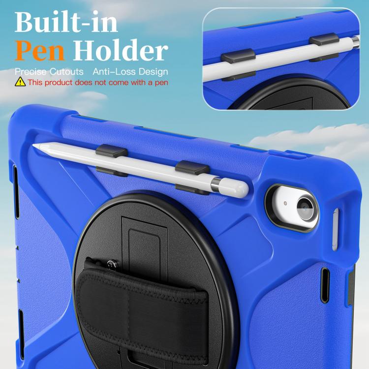 For iPad 2025 / 2022 Rotatable Holder Silicone Hybrid PC Tablet Case with Shoulder Strap & Pen Slot