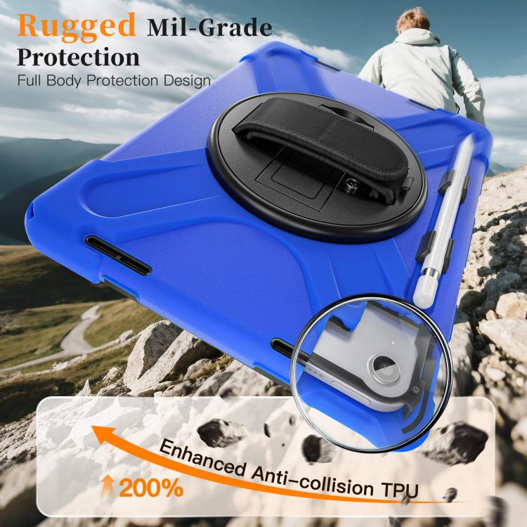 For iPad 2025 / 2022 Rotatable Holder Silicone Hybrid PC Tablet Case with Shoulder Strap & Pen Slot