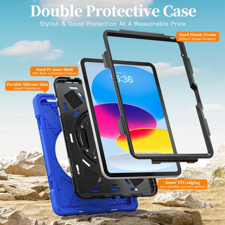 For iPad 2025 / 2022 Rotatable Holder Silicone Hybrid PC Tablet Case with Shoulder Strap & Pen Slot
