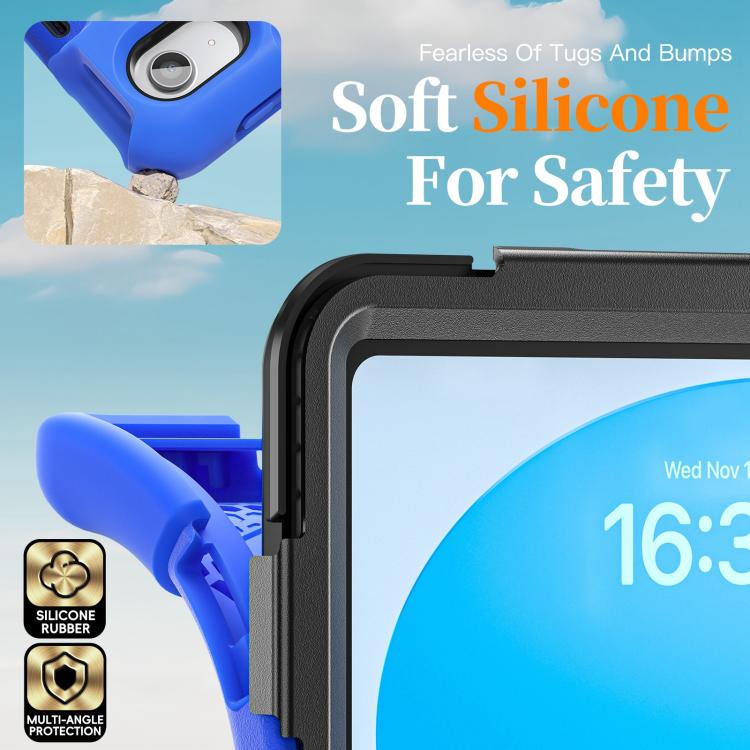 For iPad 2025 / 2022 Rotatable Holder Silicone Hybrid PC Tablet Case with Shoulder Strap & Pen Slot