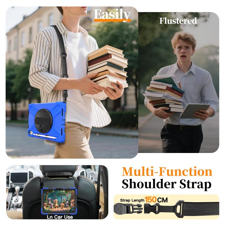 For iPad 2025 / 2022 Rotatable Holder Silicone Hybrid PC Tablet Case with Shoulder Strap & Pen Slot