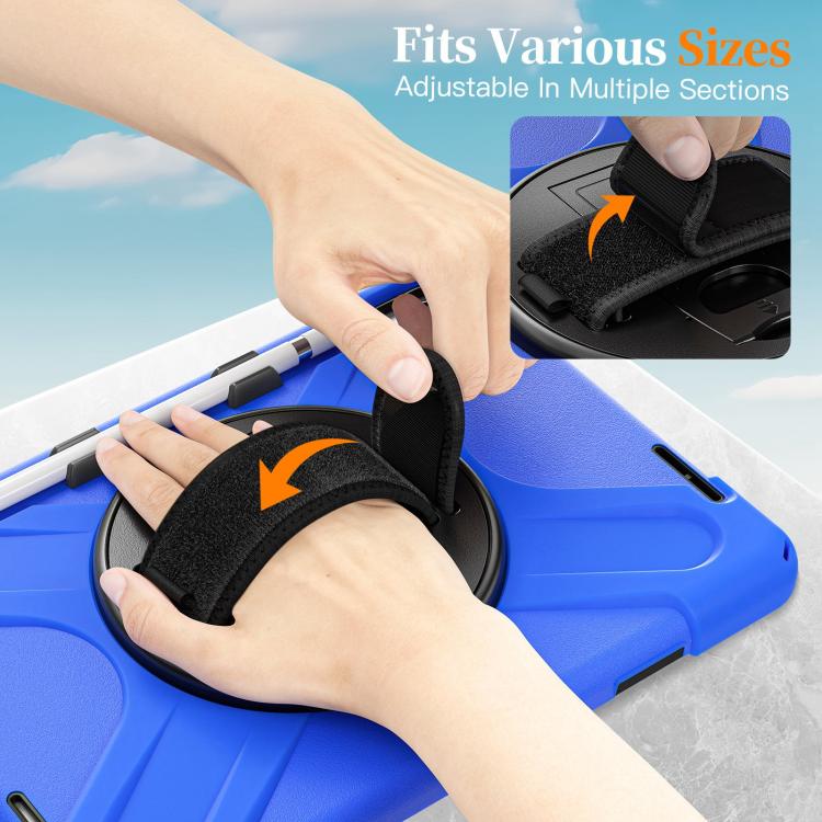For iPad 2025 / 2022 Rotatable Holder Silicone Hybrid PC Tablet Case with Shoulder Strap & Pen Slot