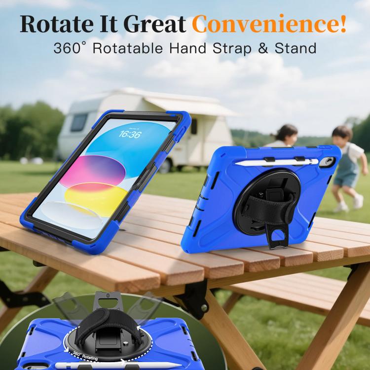 For iPad 2025 / 2022 Rotatable Holder Silicone Hybrid PC Tablet Case with Shoulder Strap & Pen Slot