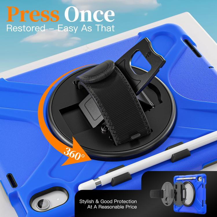 For iPad 2025 / 2022 Rotatable Holder Silicone Hybrid PC Tablet Case with Shoulder Strap & Pen Slot
