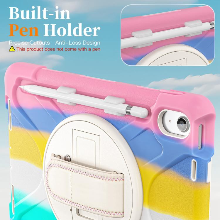 For iPad 2025 / 2022 Rotatable Holder Silicone Hybrid PC Tablet Case with Shoulder Strap & Pen Slot