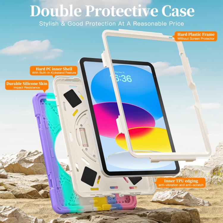 For iPad 2025 / 2022 Rotatable Holder Silicone Hybrid PC Tablet Case with Shoulder Strap & Pen Slot