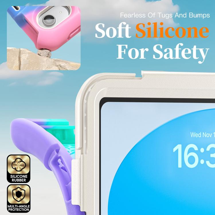 For iPad 2025 / 2022 Rotatable Holder Silicone Hybrid PC Tablet Case with Shoulder Strap & Pen Slot