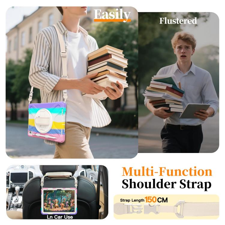 For iPad 2025 / 2022 Rotatable Holder Silicone Hybrid PC Tablet Case with Shoulder Strap & Pen Slot