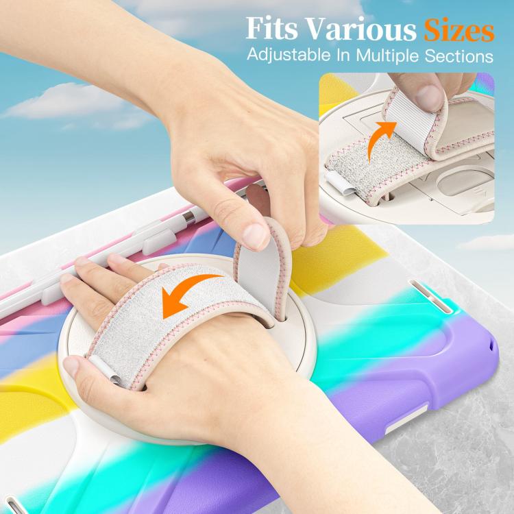 For iPad 2025 / 2022 Rotatable Holder Silicone Hybrid PC Tablet Case with Shoulder Strap & Pen Slot