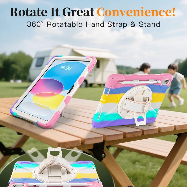 For iPad 2025 / 2022 Rotatable Holder Silicone Hybrid PC Tablet Case with Shoulder Strap & Pen Slot