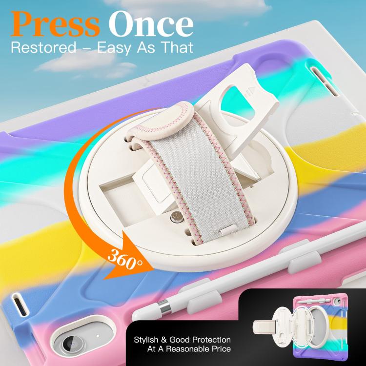 For iPad 2025 / 2022 Rotatable Holder Silicone Hybrid PC Tablet Case with Shoulder Strap & Pen Slot