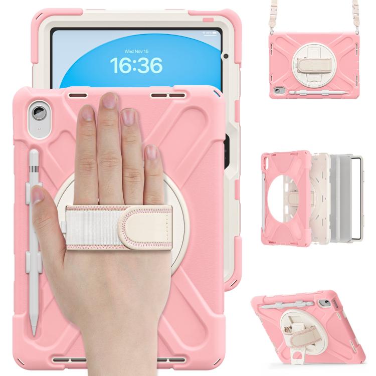 For iPad 2025 / 2022 Rotatable Holder Silicone Hybrid PC Tablet Case with Shoulder Strap & Pen Slot