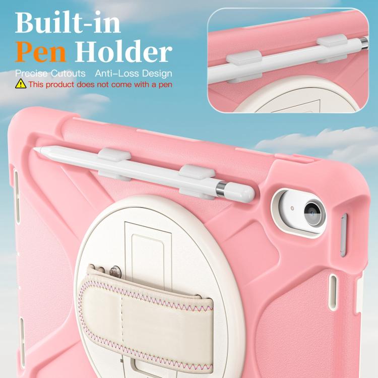 For iPad 2025 / 2022 Rotatable Holder Silicone Hybrid PC Tablet Case with Shoulder Strap & Pen Slot