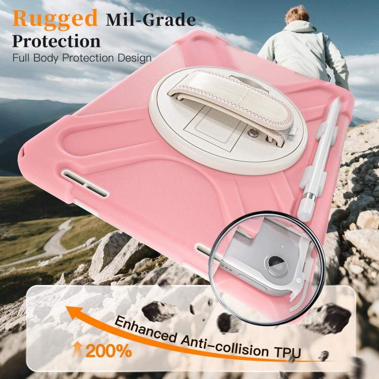For iPad 2025 / 2022 Rotatable Holder Silicone Hybrid PC Tablet Case with Shoulder Strap & Pen Slot