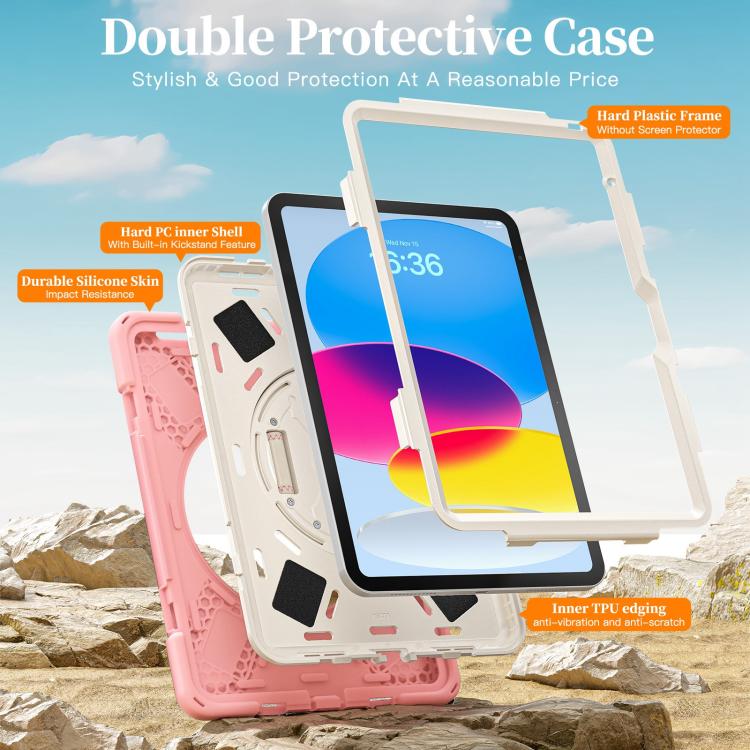 For iPad 2025 / 2022 Rotatable Holder Silicone Hybrid PC Tablet Case with Shoulder Strap & Pen Slot