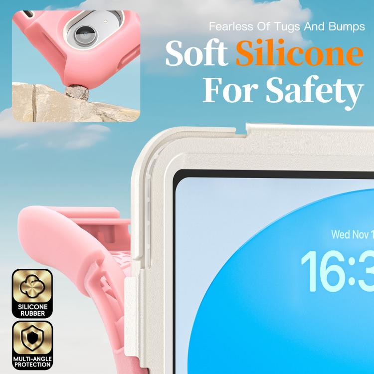 For iPad 2025 / 2022 Rotatable Holder Silicone Hybrid PC Tablet Case with Shoulder Strap & Pen Slot