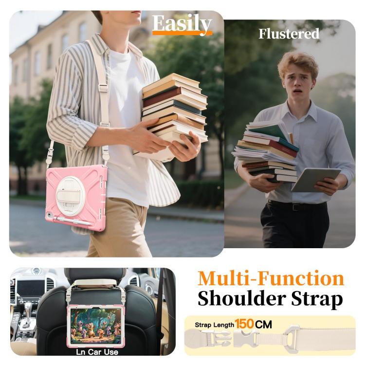 For iPad 2025 / 2022 Rotatable Holder Silicone Hybrid PC Tablet Case with Shoulder Strap & Pen Slot