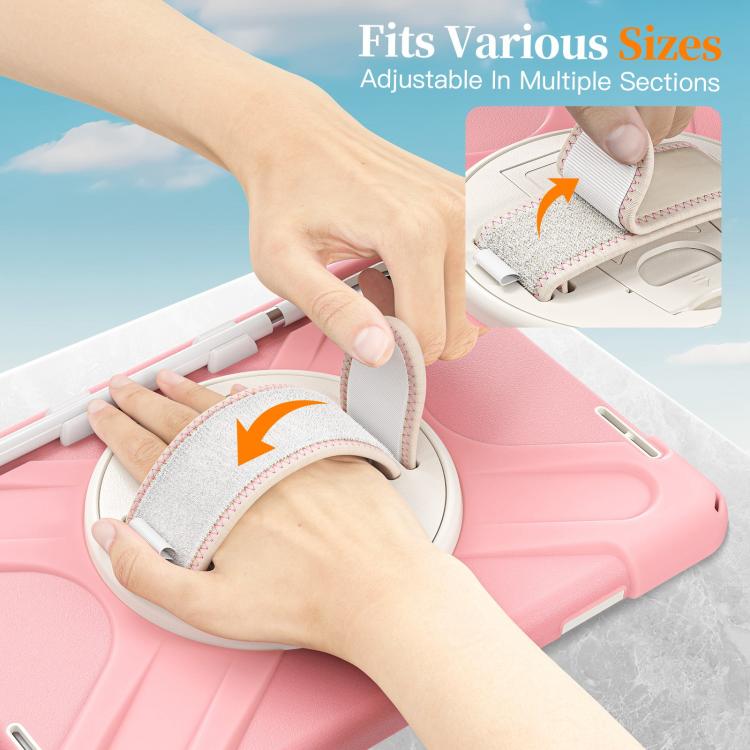 For iPad 2025 / 2022 Rotatable Holder Silicone Hybrid PC Tablet Case with Shoulder Strap & Pen Slot