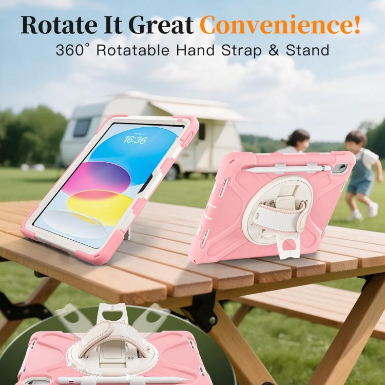 For iPad 2025 / 2022 Rotatable Holder Silicone Hybrid PC Tablet Case with Shoulder Strap & Pen Slot