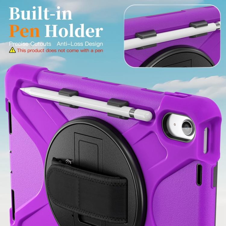 For iPad 2025 / 2022 Rotatable Holder Silicone Hybrid PC Tablet Case with Shoulder Strap & Pen Slot