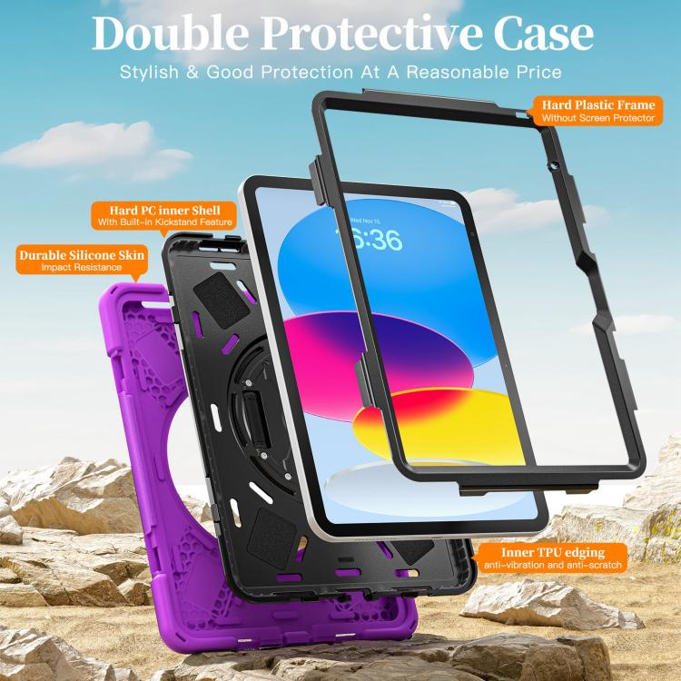 For iPad 2025 / 2022 Rotatable Holder Silicone Hybrid PC Tablet Case with Shoulder Strap & Pen Slot