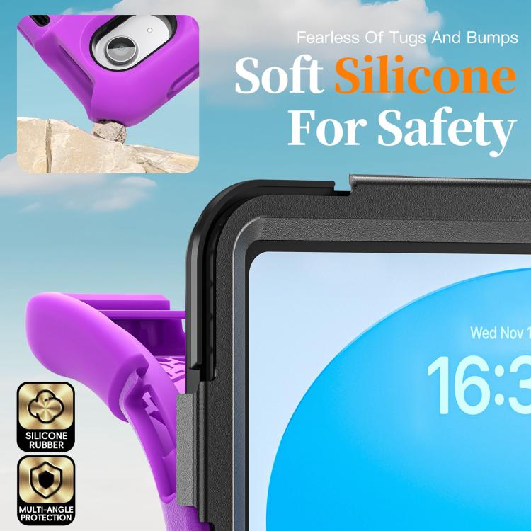 For iPad 2025 / 2022 Rotatable Holder Silicone Hybrid PC Tablet Case with Shoulder Strap & Pen Slot