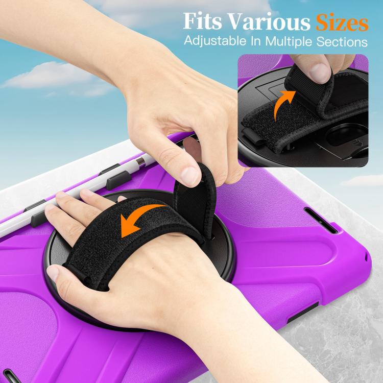 For iPad 2025 / 2022 Rotatable Holder Silicone Hybrid PC Tablet Case with Shoulder Strap & Pen Slot