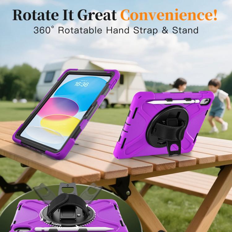 For iPad 2025 / 2022 Rotatable Holder Silicone Hybrid PC Tablet Case with Shoulder Strap & Pen Slot
