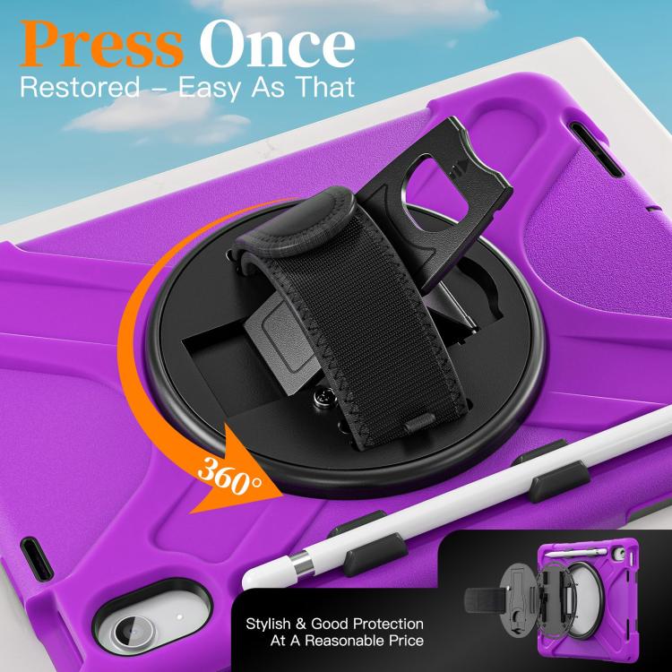 For iPad 2025 / 2022 Rotatable Holder Silicone Hybrid PC Tablet Case with Shoulder Strap & Pen Slot