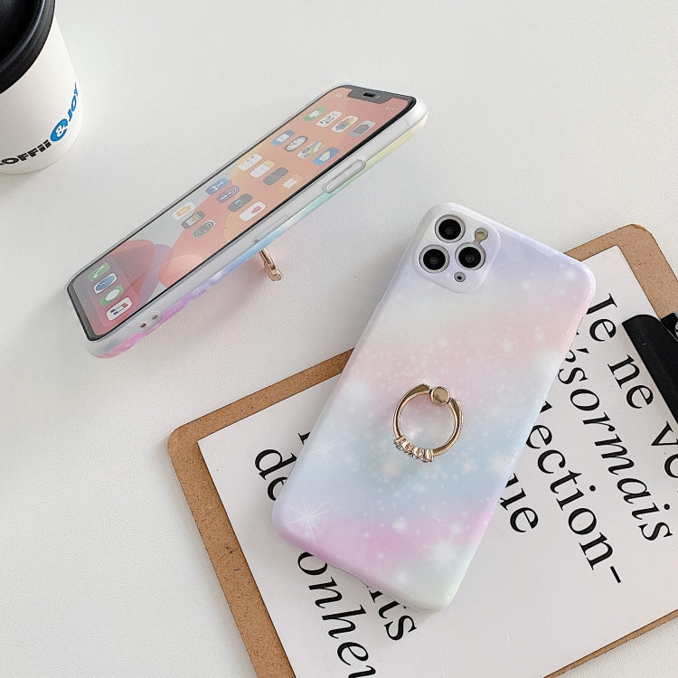 For iPhone 12 Pro Max Shockproo Colorful Glitter Marble Protective Case with Ring Holder