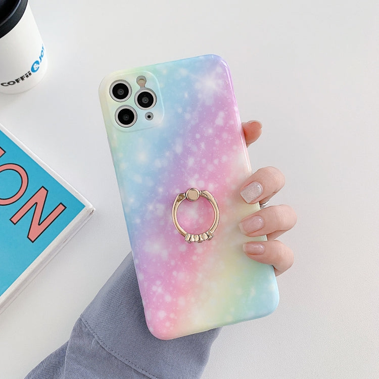 For iPhone 12 mini Shockproo Colorful Glitter Marble Protective Case with Ring Holder
