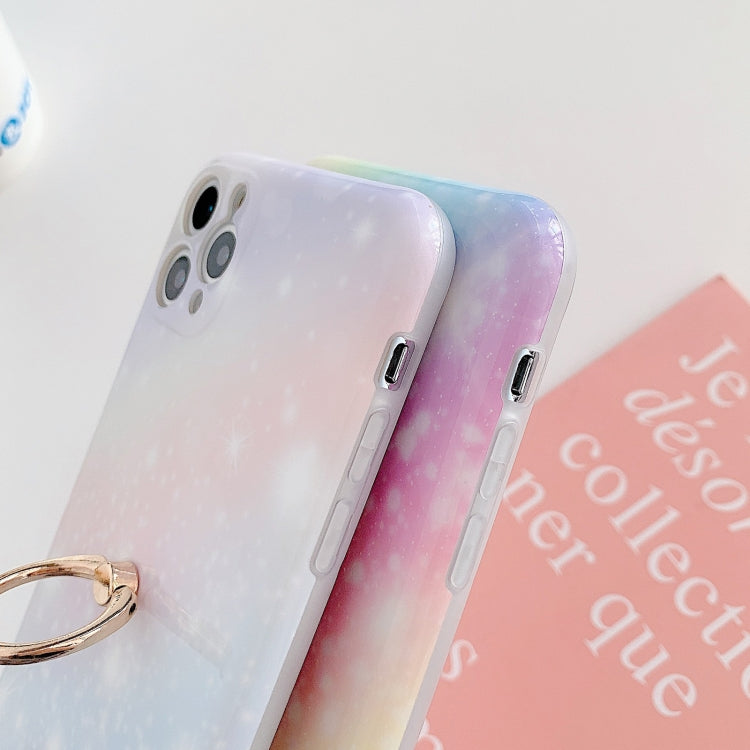 For iPhone 12 mini Shockproo Colorful Glitter Marble Protective Case with Ring Holder